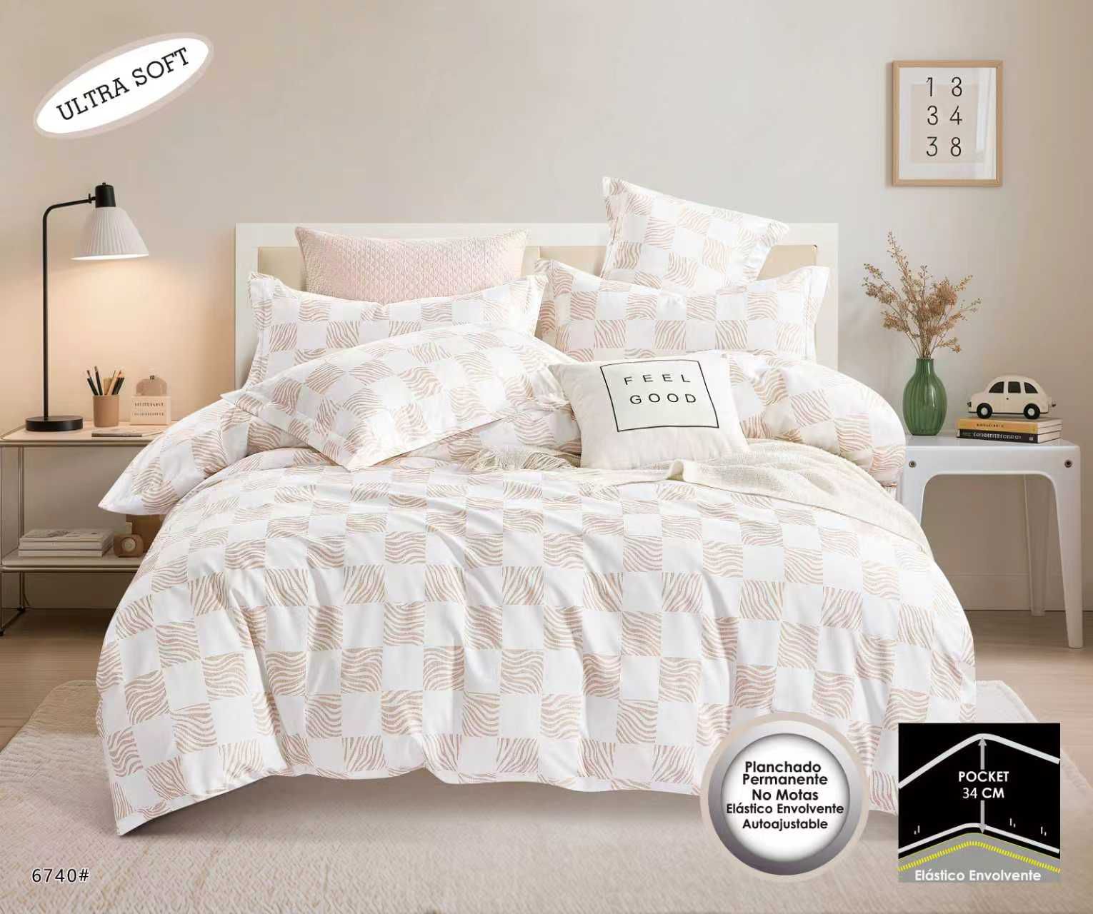 Sábana Estampada Supersoft Nude Check✨Nueva Colección