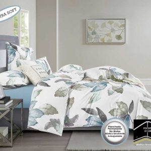 Sábana Estampada Supersoft Aqua Leaf Serenity🍀Nueva Colección